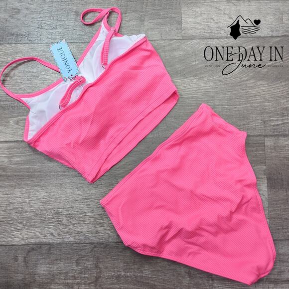 Yonique Ribbed Crop High Waist Bikini Swimsuit Size S - Picture 7 of 7